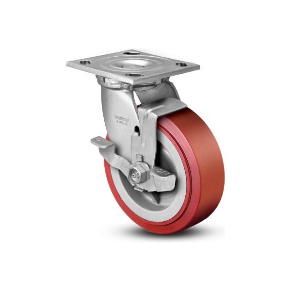 4 Series Swivel Plate Caster Poly With Brake 4" Dia. 600 Lb.